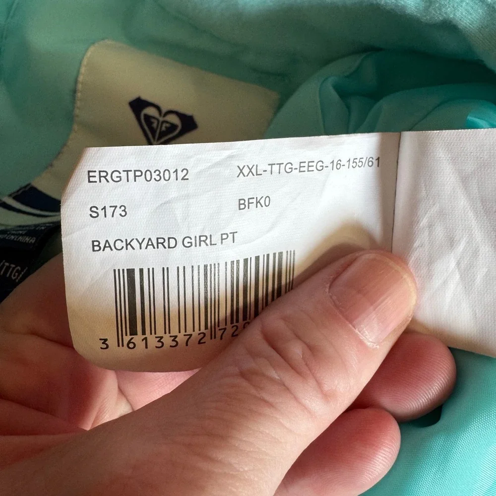 Roxy Backyard Girls Snow Pants Aqua Blue DryFlight 10K Ski Snowboard Size 16 XXL